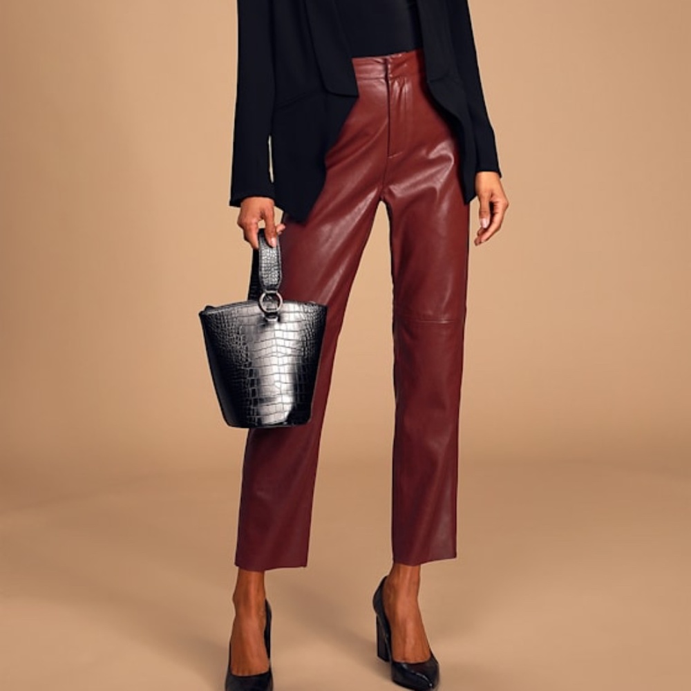 Lulus Open Minded Burgundy Vegan Leather Pants Red - Size XS